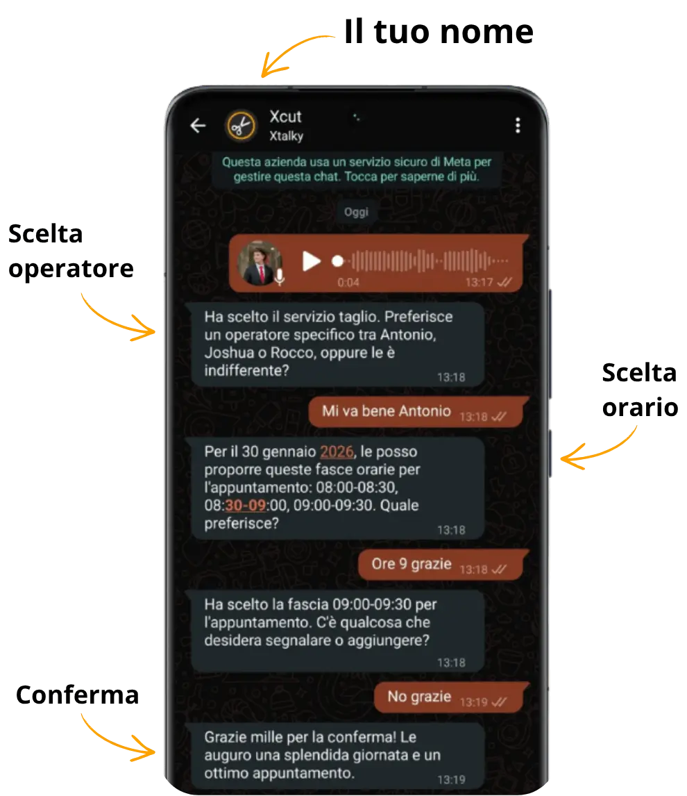 Interfaccia Dashboard di Xbooky e chat WhatsApp